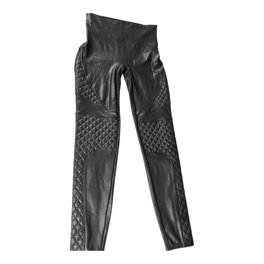 SPANX Faux Leather Quilted Moto Leggings Black Size Medium Sculpting Smoothing